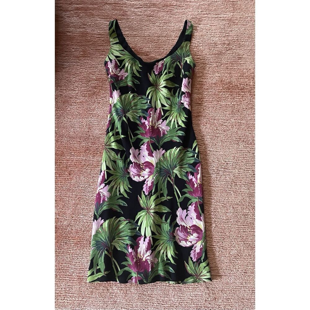 Vintage USA 90s Y2K Mica Floral Ruffle Rayon Dress Size S